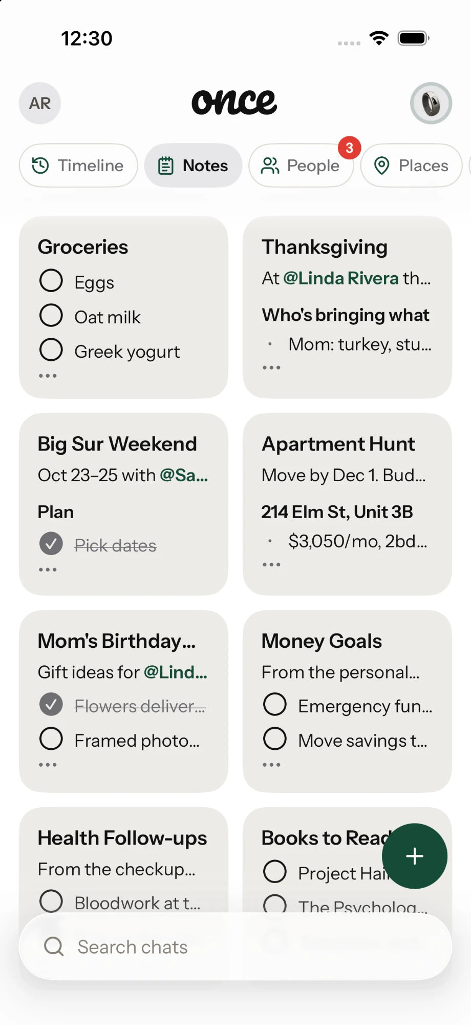Notes to organize in the Once app