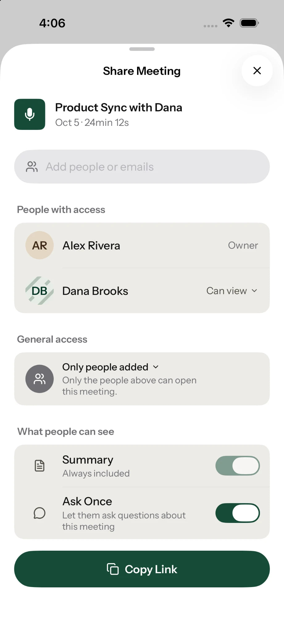 Seamless sharing in the Once app